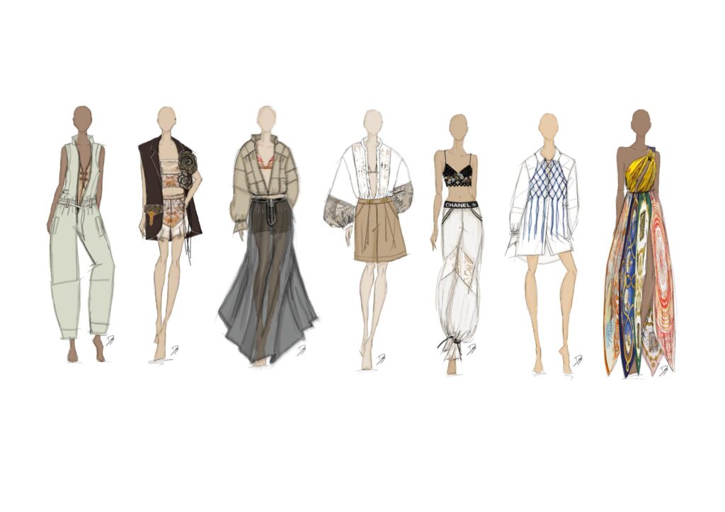 UNFOLD Capsule Collection von REAWAKE – Kleiderskizzen der sieben Looks.